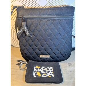 Vera Bradley Black Quilted Microfiber Crossbody Bag and Zip ID Case Set